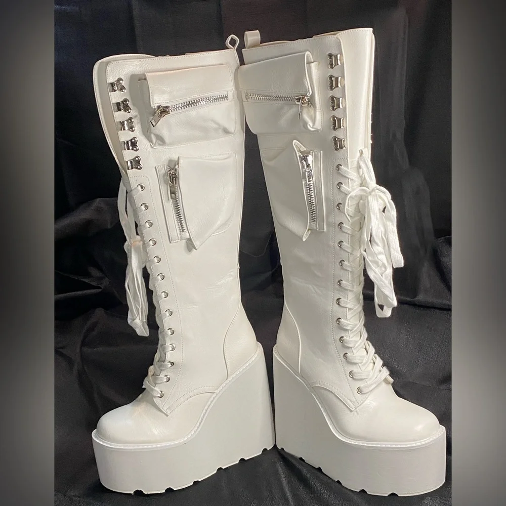 White Platform Knee-High Boots - Picture 8 of 10